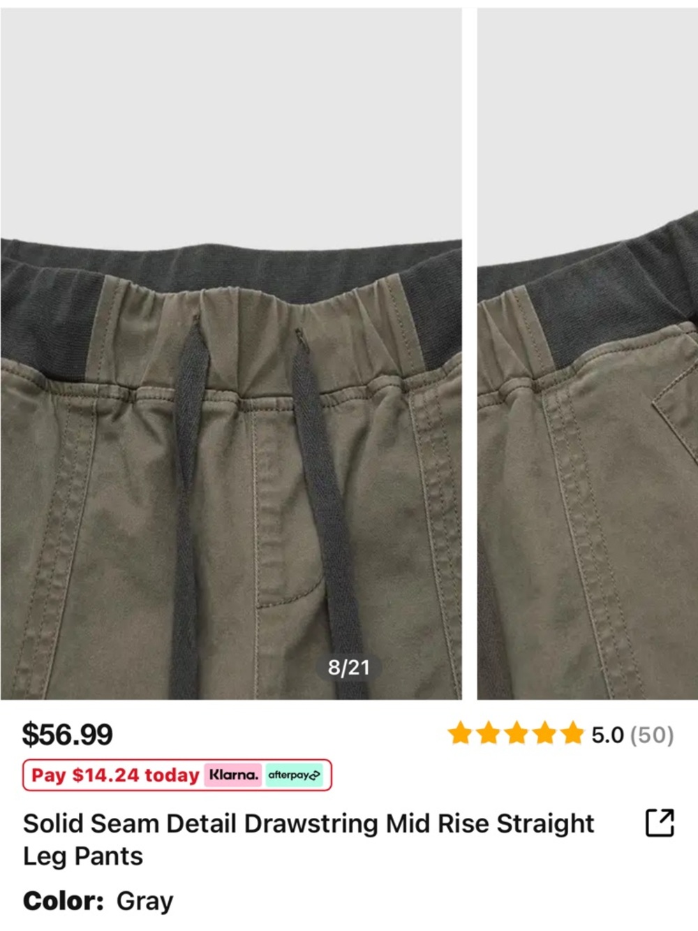 Flamingals Solid Seam Detail Drawstring Mid Rise Straight Leg Pants Size XS - Picture 6 of 11